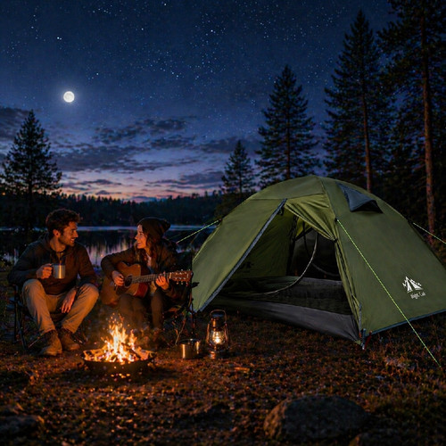Night cat camping zelt - cat, mann