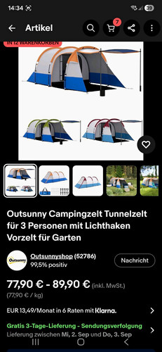Outsunny tunnelzelt personen - outsunny, 3